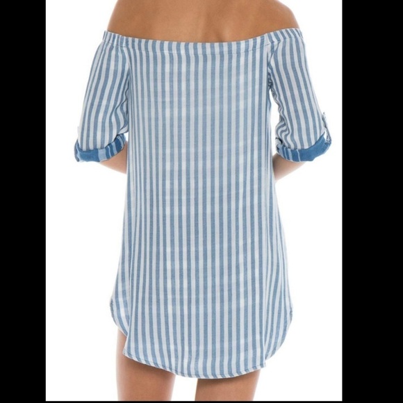 Bella Dahl Off Shoulder Button Front Pinstripe Marina Wash - Picture 9 of 10